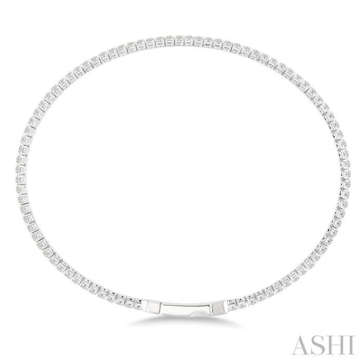1 Ctw Round Cut Diamond Fullway Straight Flex Bangle in 14K White Gold