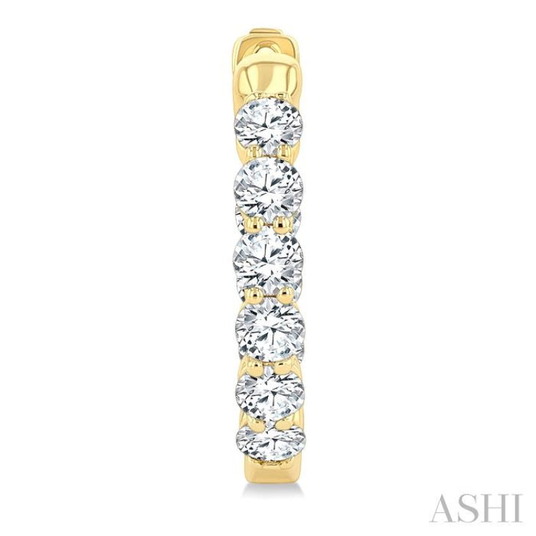2 Ctw Inside & Out Round Cut Diamond Fashion Hoop Earrings in 14K Yellow Gold