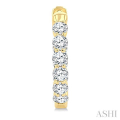 2 Ctw Inside & Out Round Cut Diamond Fashion Hoop Earrings in 14K Yellow Gold