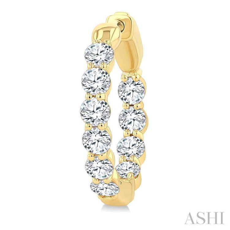 2 Ctw Inside & Out Round Cut Diamond Fashion Hoop Earrings in 14K Yellow Gold