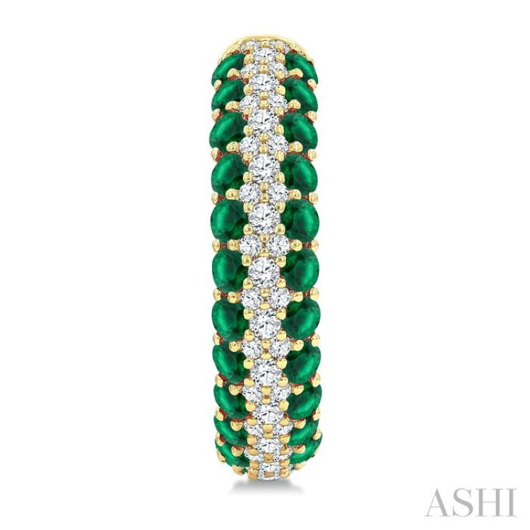 1/2 Ctw 2MM Round Cut Emerald and Round Cut Diamond Precious Hoop Earrings in 14K Yellow Gold