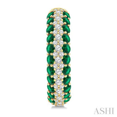 1/2 Ctw 2MM Round Cut Emerald and Round Cut Diamond Precious Hoop Earrings in 14K Yellow Gold