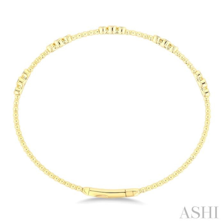 1/2 Ctw Three Stone Bezel Set Round Cut Diamond Flex Bangle in 14K Yellow Gold