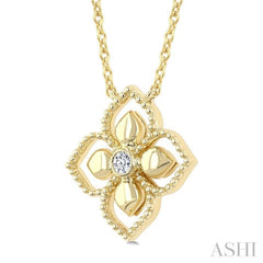 1/20 Ctw Floral Medallion Bezel Set Round Cut Diamond Fashion Pendant in 10K Yellow Gold