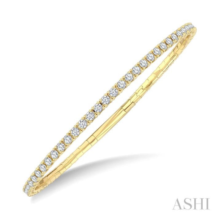 3 Ctw Round Cut Diamond Fullway Straight Flex Bangle in 14K Yellow Gold