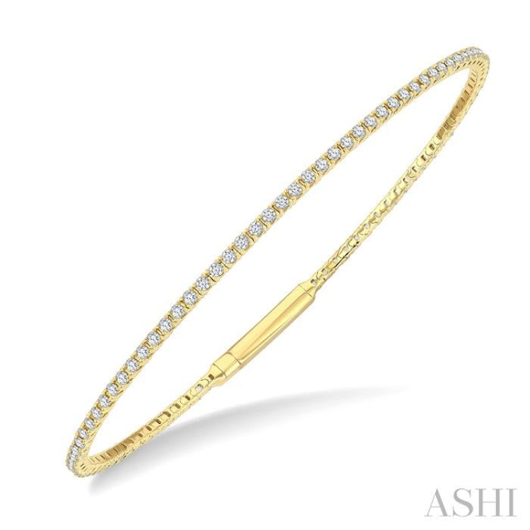 1 Ctw Round Cut Diamond Fullway Straight Flex Bangle in 14K Yellow Gold