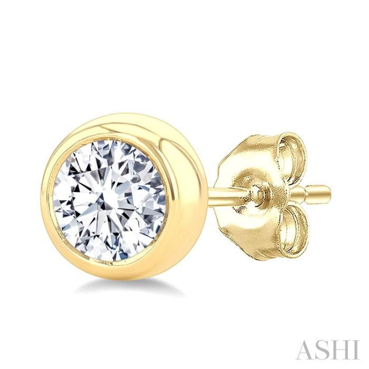 3/8 Ctw Bezel Set Round Cut Diamond Stud Earrings in 14K Yellow Gold