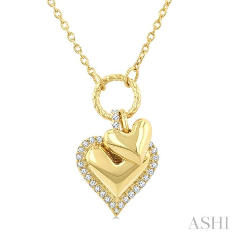 1/6 Ctw Overlay Heart Charm Round Cut Diamond Fashion Pendant With Chain in 10K Yellow Gold