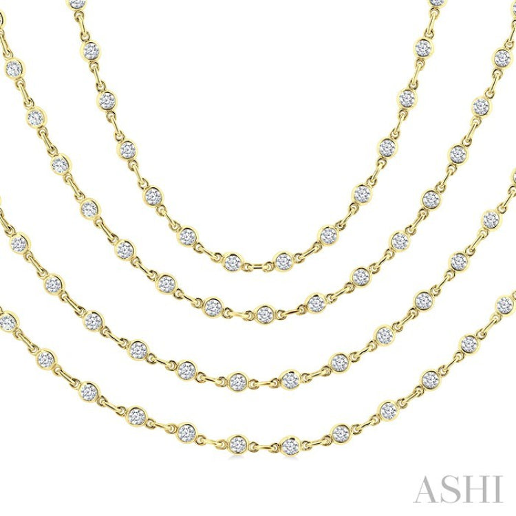 7 Ctw Bezel Set Round Cut Diamond Layered 60-Inch Necklace in 14K Yellow Gold