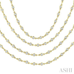 7 Ctw Bezel Set Round Cut Diamond Layered 60-Inch Necklace in 14K Yellow Gold