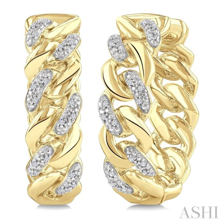 1/10 Ctw Round Cut Diamond Cuban Link Hoop Earrings in Yellow Gold Vermeil