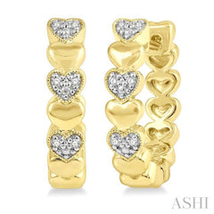 1/20 Ctw Puffed Heart Round Cut Diamond Hoop Earrings in Yellow Gold Vermeil