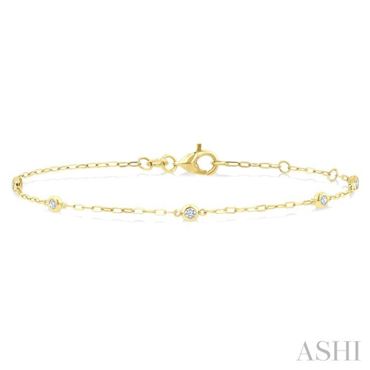 1/6 Ctw Round Cut Diamond Paperclip Station Bracelet in 14K Yellow Gold