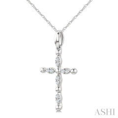 1/20 Ctw Cross Marquise and Ball Bead Motif Round Cut Diamond Fashion Pendant With Chain in 10K White Gold