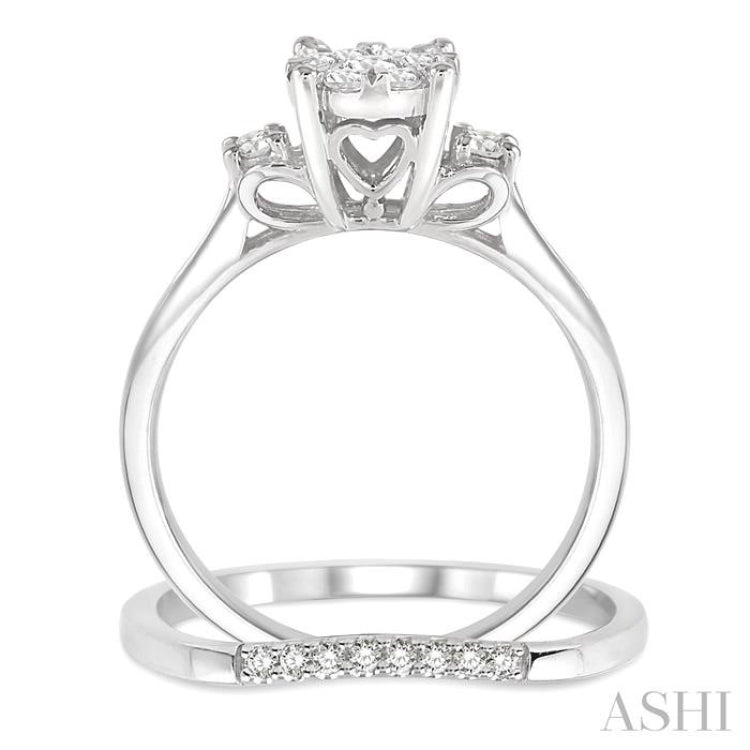 1/2 Ctw Diamond Wedding Set with 1/2 Ctw Lovebright Engagement Ring and 1/20 Ctw Wedding Band in 14K White Gold