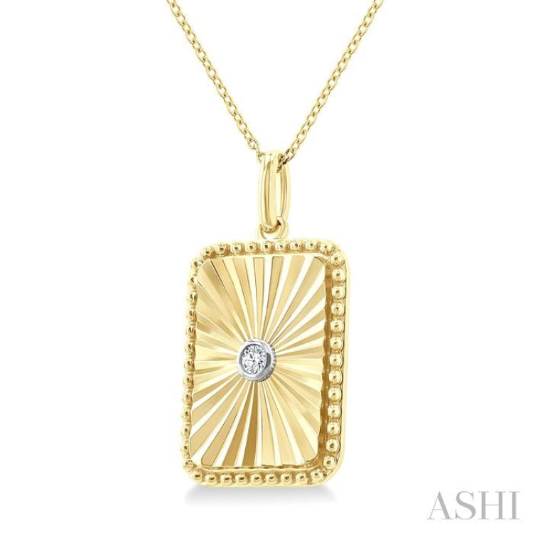 1/20 Ctw Rectangle Fluted Medallion Round Cut Diamond Pirouette Pendant With Chain in Yellow Gold Vermeil