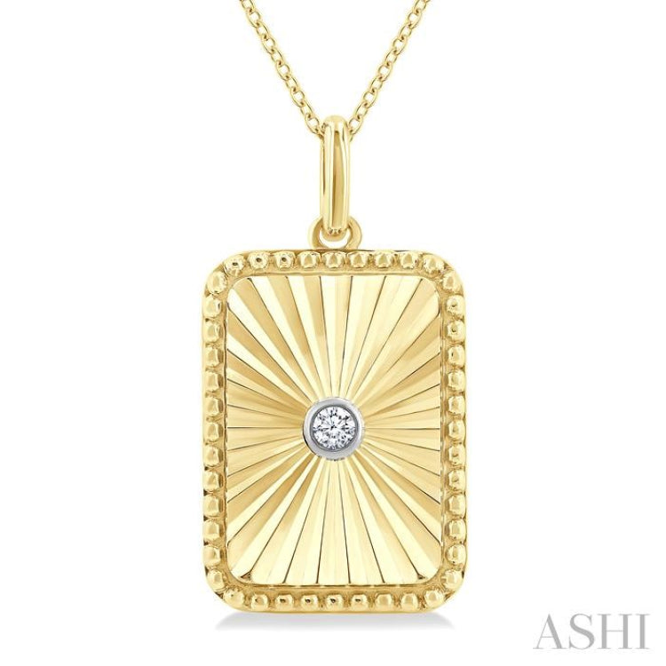 1/20 Ctw Rectangle Fluted Medallion Round Cut Diamond Pirouette Pendant With Chain in Yellow Gold Vermeil