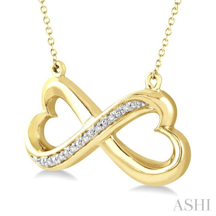 1/50 Ctw Conjoined Hearts Round Cut Diamond Infinity Pendant With Chain in Yellow Gold Vermeil
