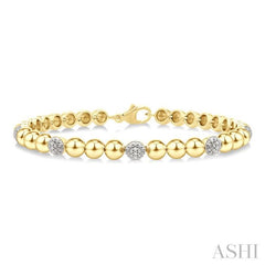 5 MM Bold Bead and 1/6 Ctw Round Cut Bead Bijoux Diamond Fashion Bracelet in Yellow Gold Vermeil