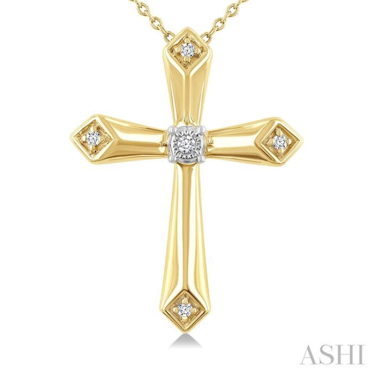 1/20 Ctw Round Cut Diamond Fashion Cross Pendant With Chain in Yellow Gold Vermeil