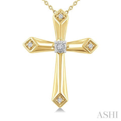 1/20 Ctw Round Cut Diamond Fashion Cross Pendant With Chain in Yellow Gold Vermeil