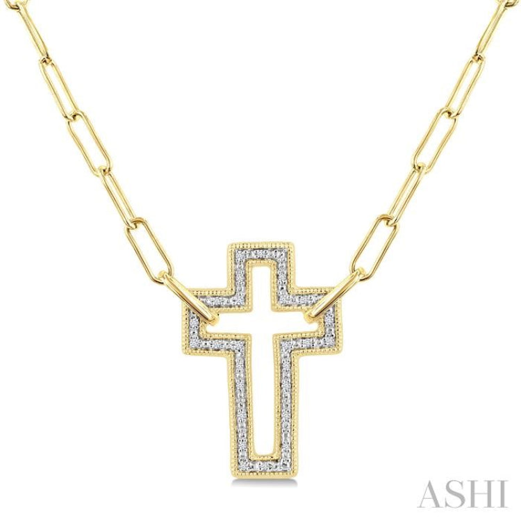 1/10 Ctw Round Cut Diamond Cross Pendant With Paperclip Chain in Yellow Gold Vermeil