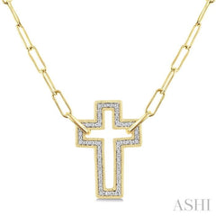 1/10 Ctw Round Cut Diamond Cross Pendant With Paperclip Chain in Yellow Gold Vermeil