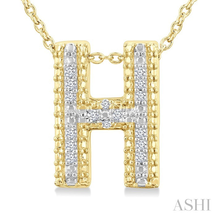 1/20 Ctw Bubble Accent Initial 'H' Round Cut Diamond Fashion Pendant With Chain in Yellow Gold Vermeil