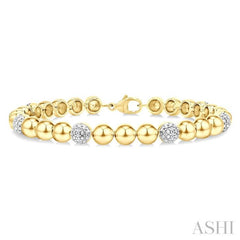 6 MM Bold Bead and 1/5 Ctw Round Cut Bead Bijoux Diamond Fashion Bracelet in Yellow Gold Vermeil
