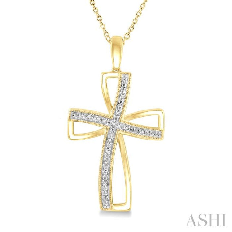 1/50 Ctw Cross Charm Round Cut Diamond Pendant With Chain in Yellow Gold Vermeil