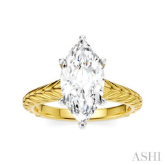 1/10 Ctw Marquise Shape Round Cut Diamond Akari Wheat Shank Semi-Mount Engagement Ring in 14K Yellow and White Gold
