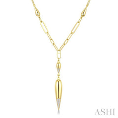 1/10 Ctw Paperclip Round Cut Diamond Teardrop Fashion Necklace in 14K Yellow Gold