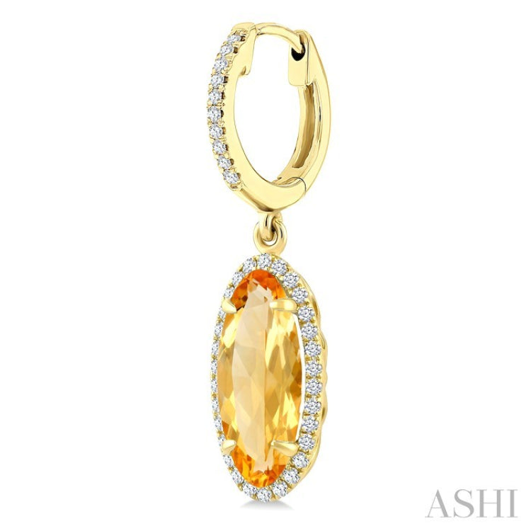 12X5 MM Evoque Gemstones Oval Shape Citrine and 1/3 Ctw Round Cut Diamond Semi-Precious Earrings in 10K Yellow Gold