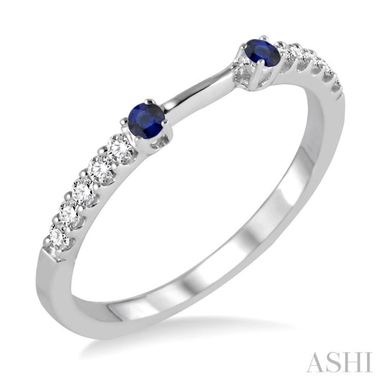 2.10 MM Round Shape Sapphire and 1/6 Ctw Round Cut Diamond Precious Band in 14K White Gold
