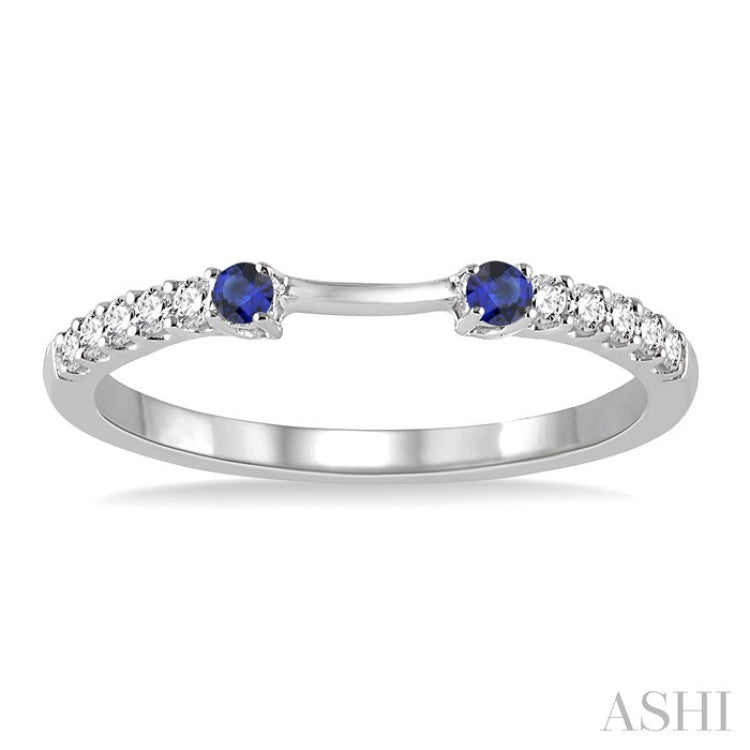 2.10 MM Round Shape Sapphire and 1/6 Ctw Round Cut Diamond Precious Band in 14K White Gold