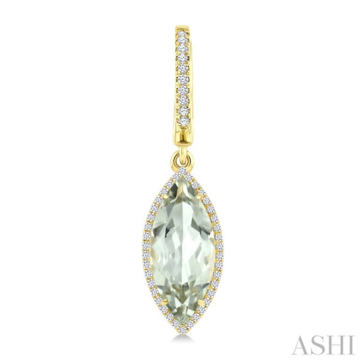 16X7 MM Evoque Gemstones Marquise Shape Green Amethyst and 3/8 Ctw Round Cut Diamond Semi-Precious Earrings in 14K Yellow Gold