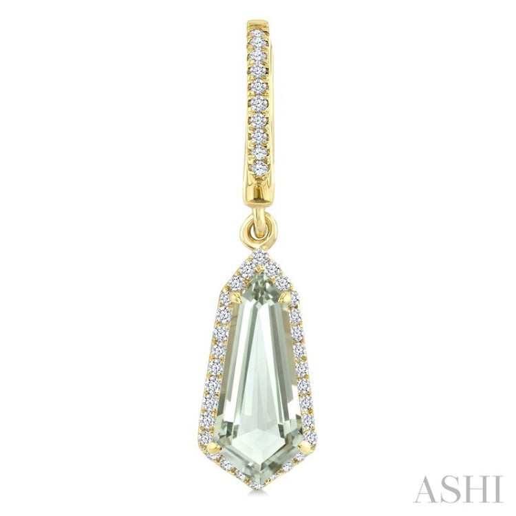 12X5 MM Evoque Gemstones Shield Shape Green Amethyst and 1/3 Ctw Round Cut Diamond Semi-Precious Earrings in 10K Yellow Gold