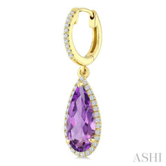 12X5 MM Evoque Gemstones Pear Shape Amethyst and 1/3 Ctw Round Cut Diamond Semi-Precious Earrings in 10K Yellow Gold