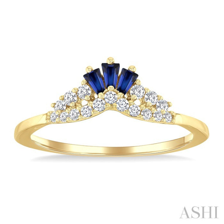 2.55X1.8 MM Octagon Shape Sapphire and 1/6 Ctw Chevron Round Cut Diamond Precious Ring in 14K Yellow Gold