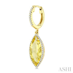 16X7 MM Evoque Gemstones Marquise Shape Lemon Quartz and 3/8 Ctw Round Cut Diamond Semi-Precious Earrings in 14K Yellow Gold