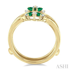 3X1.75 MM Baguette Cut Emerald and 1/6 Ctw Round Cut Diamond Precious Insert Ring in 14K Yellow Gold