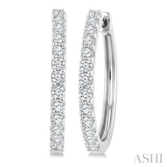 1 Ctw Round Cut Diamond Hoop Earrings in 14K White Gold