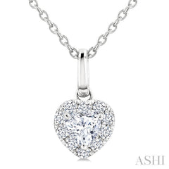 1/4 Ctw Heart and Round Cut Diamond Fashion Halo Pendant With Chain in 14K White Gold