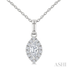 1/4 Ctw Marquise and Round Cut Diamond Fashion Halo Pendant With Chain in 14K White Gold