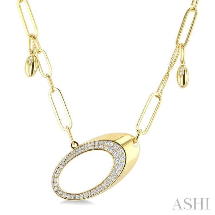 5/8 Ctw Paperclip Link Round Cut Diamond Fashion Necklace in 14K Yellow Gold