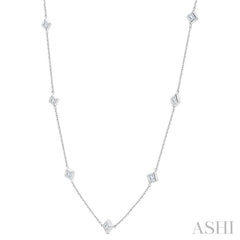 1/2 Ctw Princess Cut Diamond Fashion Station Necklace in 14K White Gold