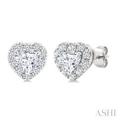 1/3 Ctw Heart and Round Cut Diamond Fashion Halo Stud Earrings in 14K White Gold