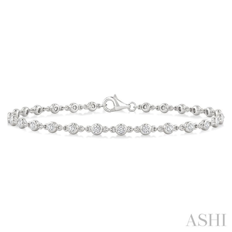 1 Ctw Bezel Set Round Cut Diamond Station Bracelet in 14K White Gold