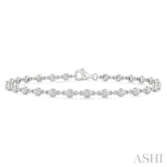 1 Ctw Bezel Set Round Cut Diamond Station Bracelet in 14K White Gold