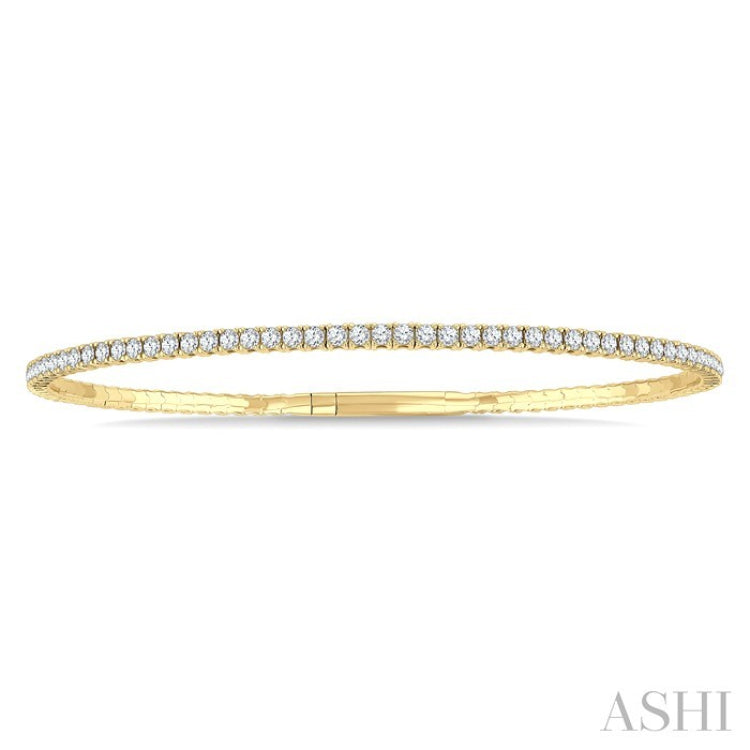2 Ctw Round Cut Diamond Fullway Straight Flex Bangle in 14K Yellow Gold